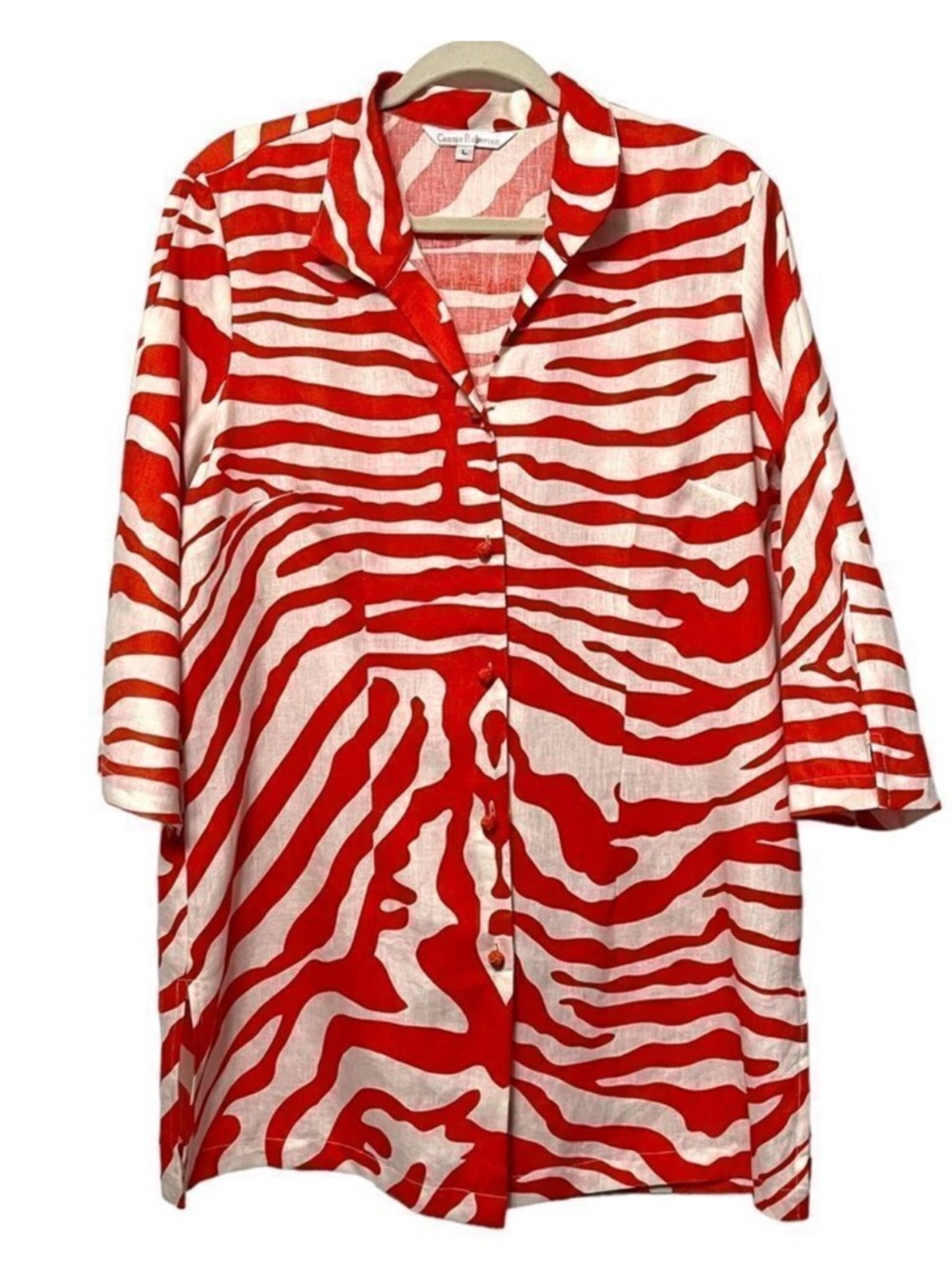 CONNIE ROBERSON Ronette Zebra 100% Linen Button Tunic L
